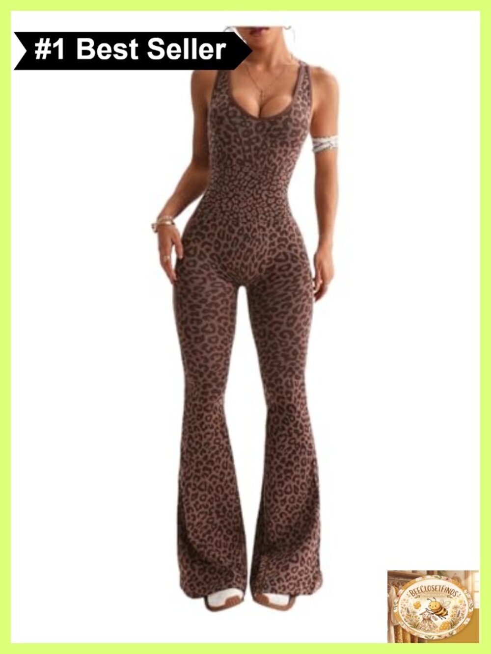 Sleeveless Cheetah Print Flared Jumpsuit Workout Yoga Gym One Piece